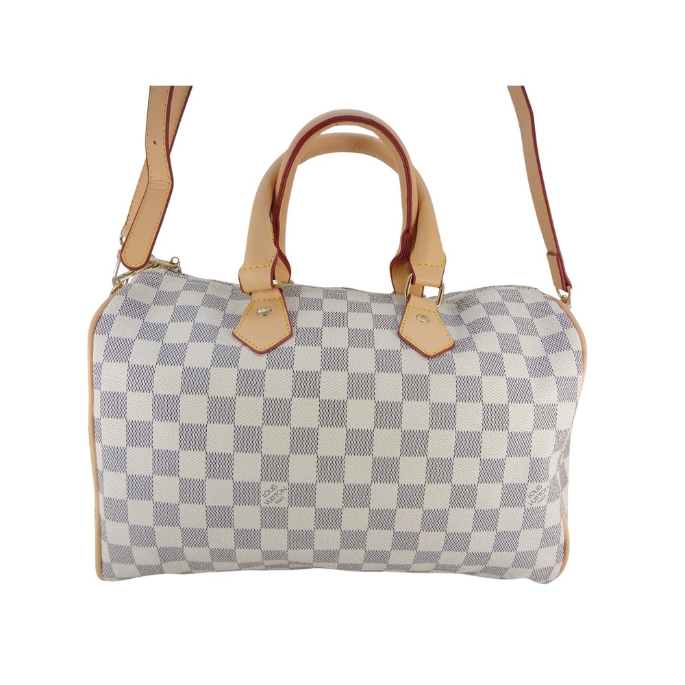 Luxury Handbag Shoulder Bag Checkerboard White Grey Dual Handle Shoulder Strap - Picture 2 of 7